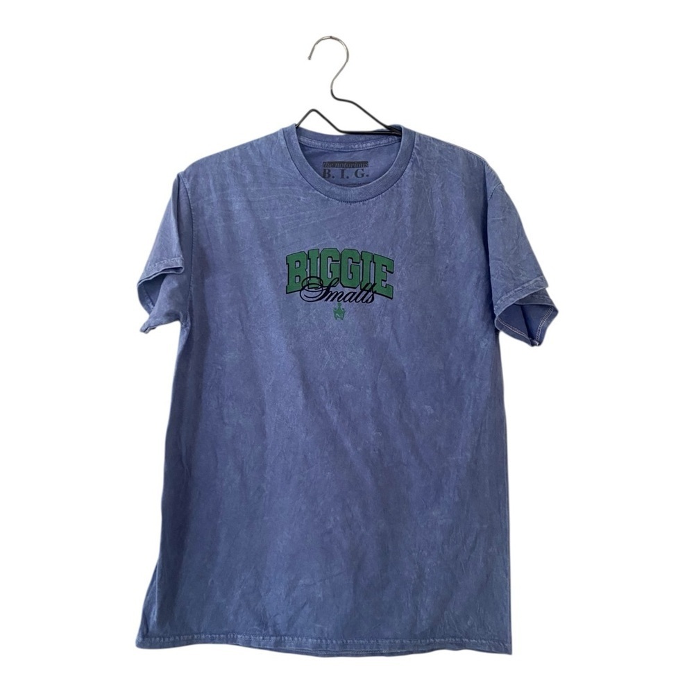Notorious B.I.G Blue Acid Wash Cotton Graphic T Shirt Short Sleeves Biggie Large